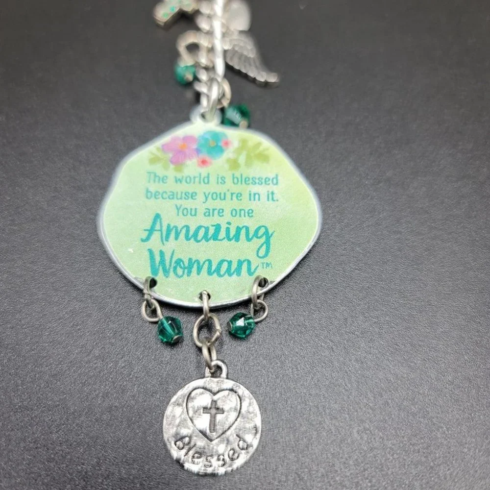 Amazing Woman Car Key Chain Rearview Mirror Hanger Blessed Faith Ring - Picture 3 of 3